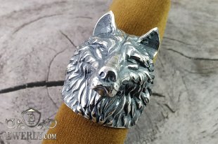 Men's large silver male signet wolf, фото